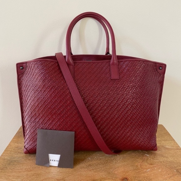 Akris Ai Woven Braided Top-Handle Leather Bag Crimson Red NWT - Picture 6 of 15
